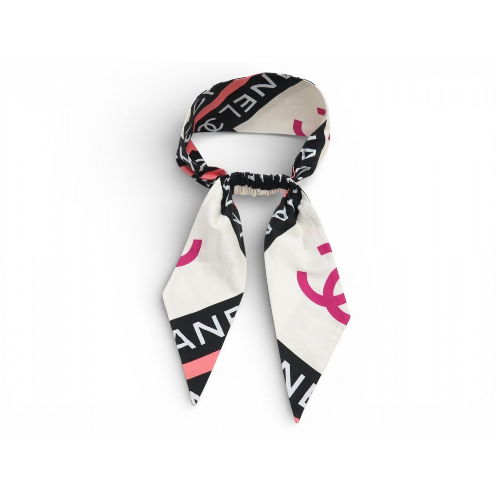 NEUF BANDEAU DE TETE CHANEL RUBAN FOULARD LOGO CC AA8277B08279 T58 HEADBAND NEW