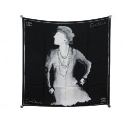 NEUF FOULARD CHANEL COCO LOGO CC CARRE 90 EN SOIE NOIR NEW BLACK SILK SCARF 530€