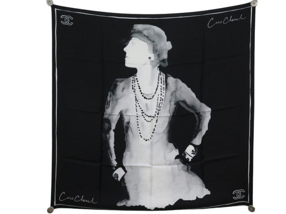 foulard chanel coco logo cc carre 90 en soie noir