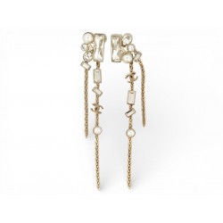 NEUF BOUCLES D'OREILLES CHANEL PENDANTES LOGO CC STRASS & PERLES EARRINGS 1350€