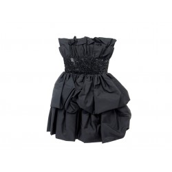 NEUF ROBE CELINE BUSTIER A VOLANTS EN RADZMIR DE SOIE 32 XS CEINTURE DRESS 2250€