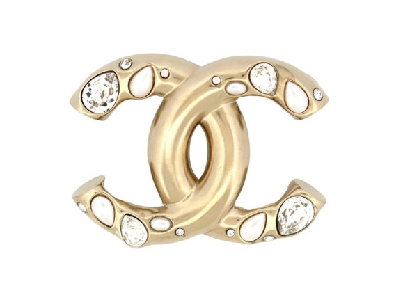 broche chanel logo cc strass 2021 en metal dore