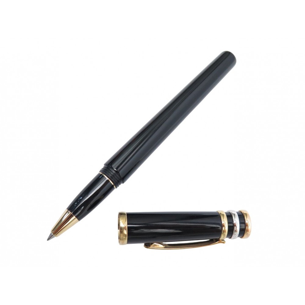 VINTAGE STYLO BILLE CARTIER TRINITY 3 ORS LAQUE NOIRE BOITE ROLLERBALL PEN 460€