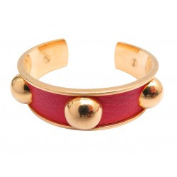 BRACELET HERMES JONC EN CUIR ROUGE ET METAL DORE RED LEATHER GOLDEN BANGLE 890€