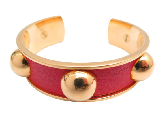 bracelet hermes jonc en cuir rouge et metal dore red