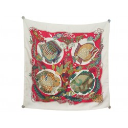 FOULARD HERMES GRANDS FONDS ANNIE FAIVRE CARRE 90CM EN SOIE CREMER SCARF 580€