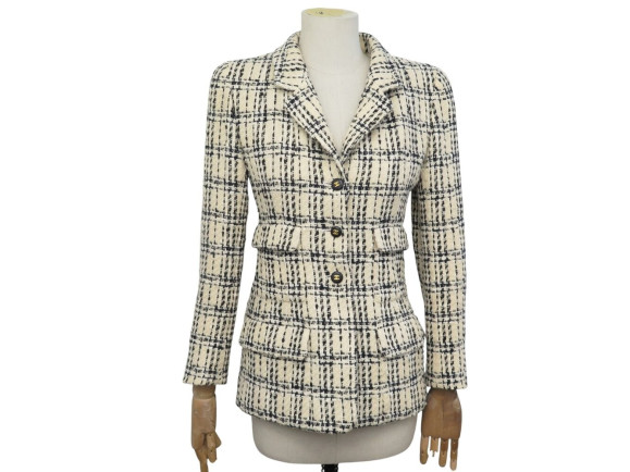 veste chanel a carreaux 1995 boutons logo cc tweed