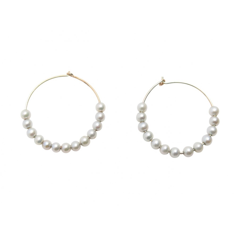 NEUF BOUCLES D'OREILLES GINETTE NY MARIA PEARL HOOPS CREOLES EN OR EARRINGS 490€