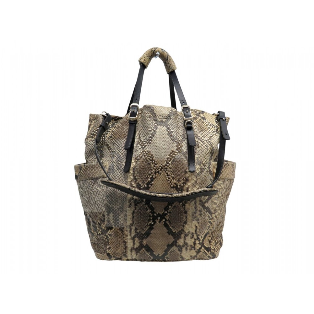 SAC A MAIN JIMMY CHOO BLARE TOTE EN CUIR DE PYTHON BEIGE SHOULDER HAND BAG 3900€