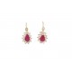 NEUF BOUCLES D'OREILLES DORMEUSES PIERRE ROUGE POIRE ET ZIRCONS EN OR 18K JAUNE