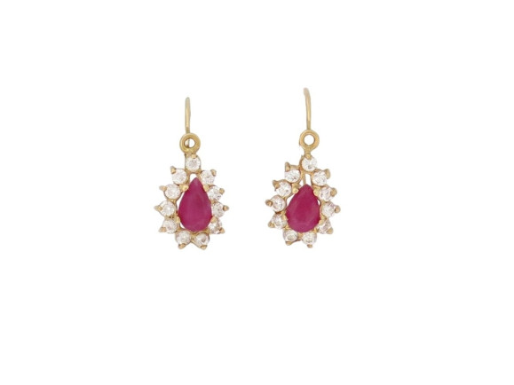 boucles d'oreilles dormeuses pierre rouge poire