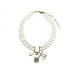 NEUF COLLIER CHANEL CHOKER CADENAS LOGO CC STRASS PERLES ABA470 NECKLACE 1600€