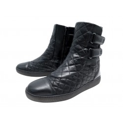 BOTTINES CHANEL G29394 40 EN CUIR MATELASSE NOIR A SCRATCH LOGO CC BOOTS 1700€