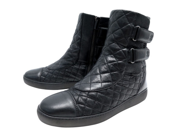 bottines chanel g29394 40 en cuir matelasse noir a