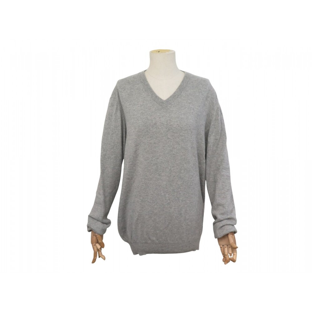 NEUF PULL HERMES COL V EN CACHEMIRE GRIS XXL 60 HOMME CASHMERE SWEATER 1950€