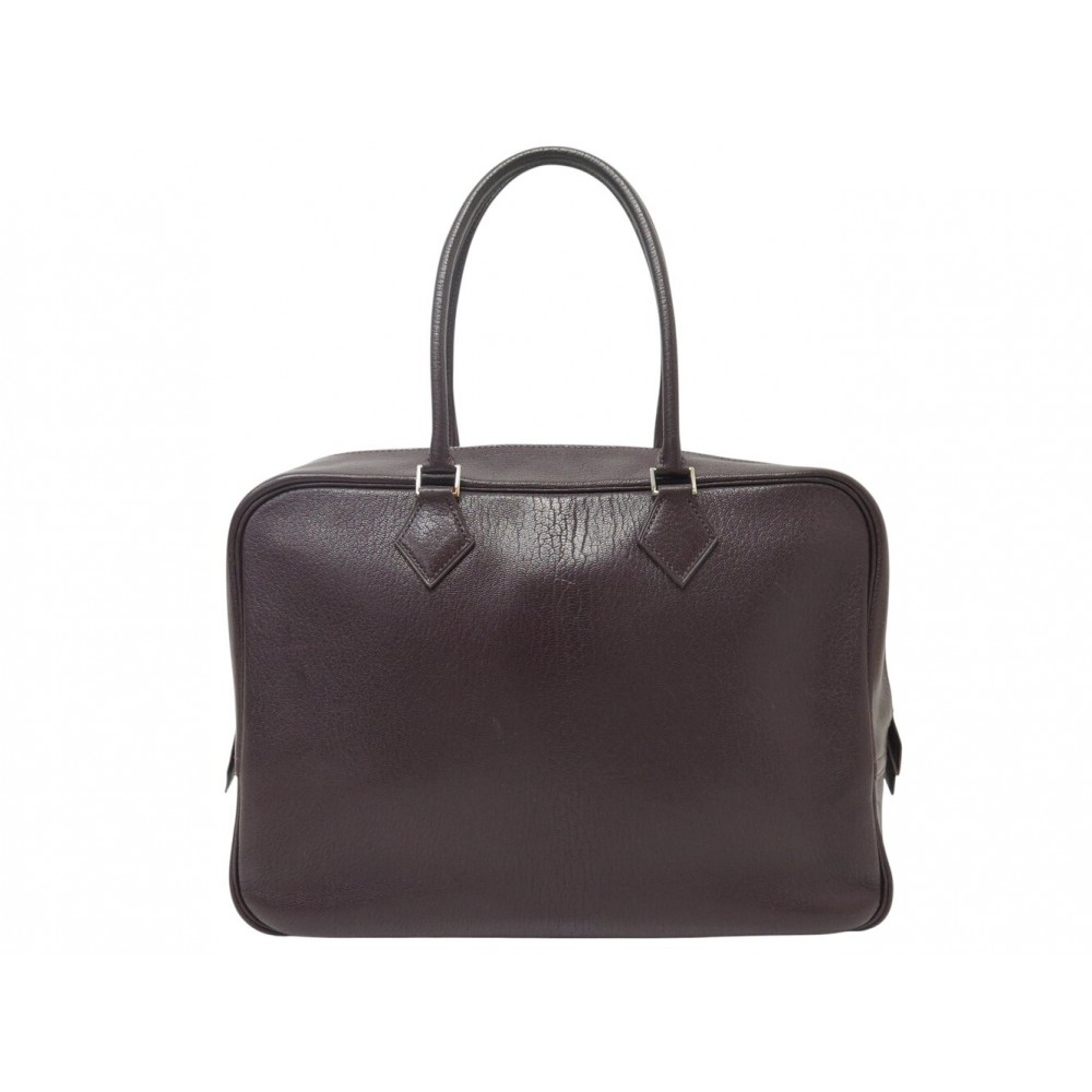 VINTAGE SAC A MAIN HERMES PLUME 32 1999 EN CUIR CHEVRE COROMANDEL MARRON PURSE