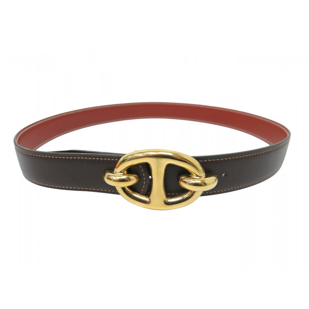 VINTAGE NEUF CEINTURE HERMES CHAINE D'ANCRE 28MM T80 CUIR REVERSIBLE BELT 845€