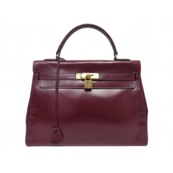 VINTAGE SAC A MAIN HERMES KELLY 32 RETOURNE EN CUIR BOX BORDEAUX 1959 HAND BAG