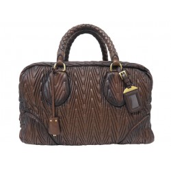 VINTAGE SAC A MAIN PRADA WEEKEND CUIR NAPPA PLISSE MARRON BROWN HAND BAG 4000€