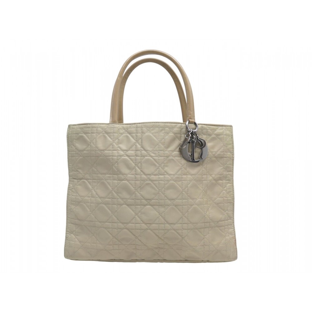 VINTAGE SAC A MAIN CHRISTIAN DIOR LADY LARGE TOILE CANNAGE ET CUIR HANDBAG 5400€