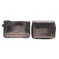 NEUF JEROME DREYFUSS PORTE-MONNAIE JULIEN + POCHETTE POPOCHE XS CUIR LAME 460€
