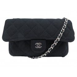NEUF SAC A MAIN CHANEL JERSEY MATELASSE NOIR BANDOULIERE TRANSFORMABLE TOTEBAG