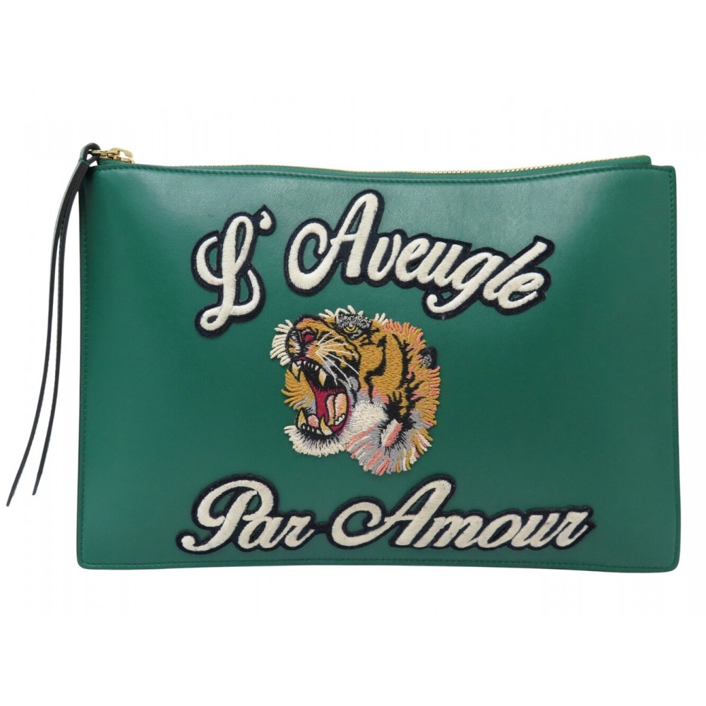 SAC A MAIN POCHETTE GUCCI L'AVEUGLE PAR AMOUR TIGRE 431416 CUIR POUCH BAG 900€
