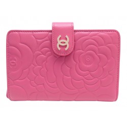 NEUF PORTEFEUILLE CHANEL A50087 CAMELIA EN CUIR ROSE LOGO CC + BOITE WALLET 990€