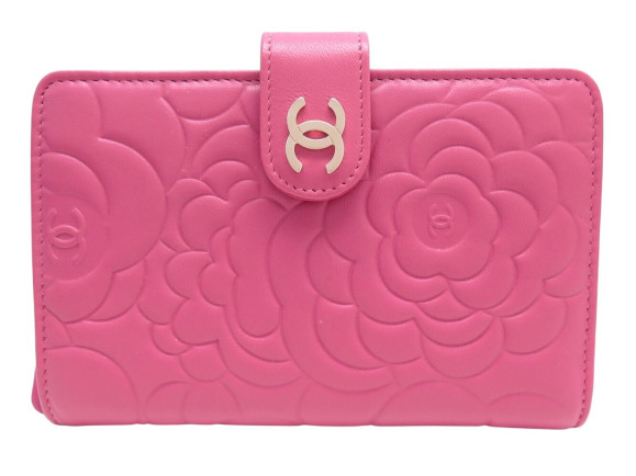 portefeuille chanel a50087 camelia en cuir rose