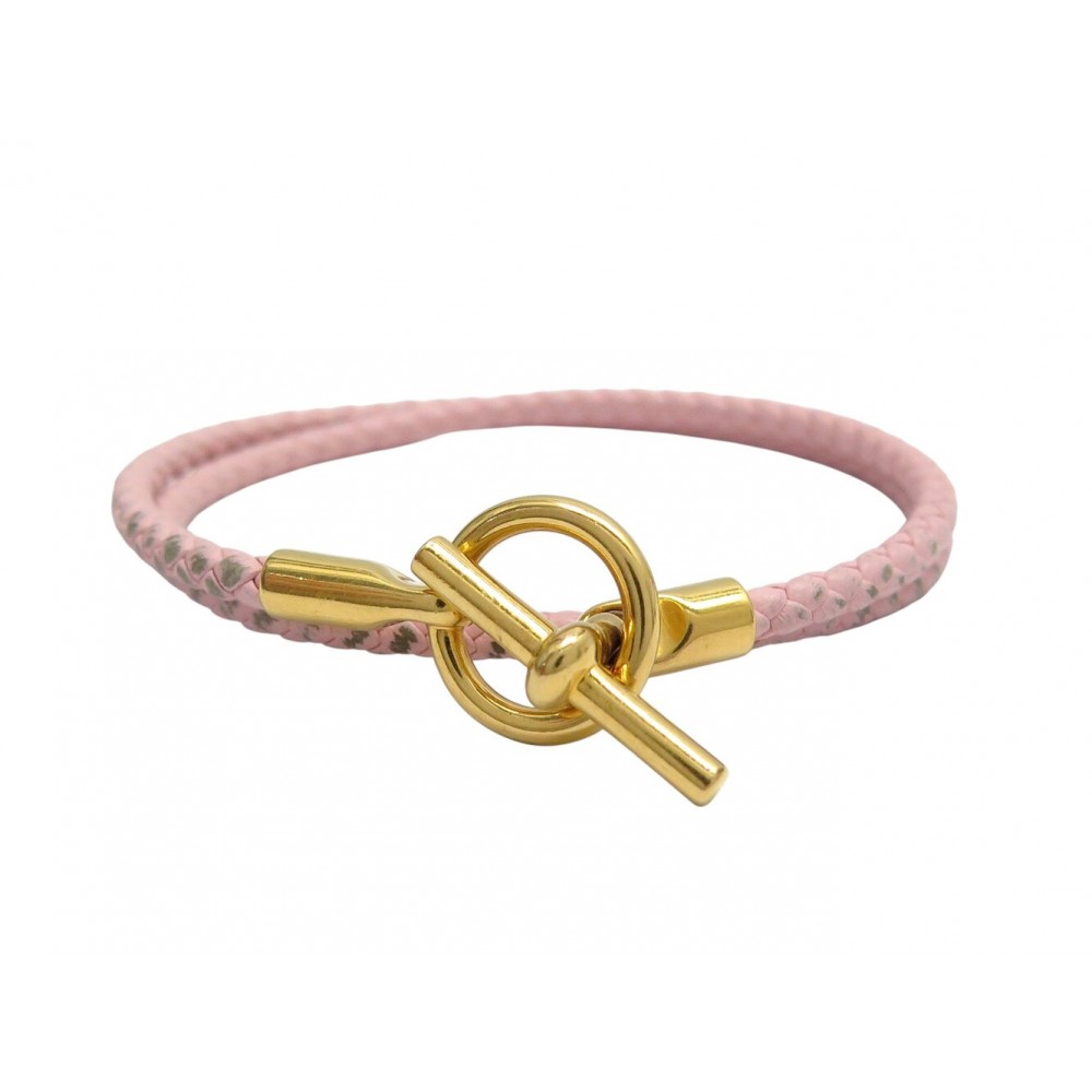 BRACELET HERMES GLENAN DOUBLE TOUR H071689 T18 EN CUIR ROSE BANGLE STRAP 370€