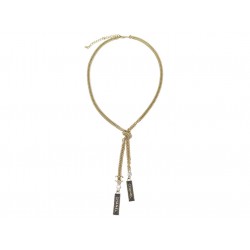 NEUF COLLIER CHANEL PENDENTIF PLAQUE LOGO CC CUIR 66 - 76CM DORE NECKLACE 1600€