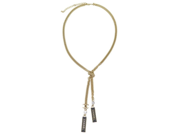  collier chanel pendentif plaque logo cc cuir 66