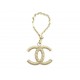 NEUF RARE PORTE CLES CHANEL LOGO CC EMBOSSE CC EN METAL DORE QUILTED KEY RING