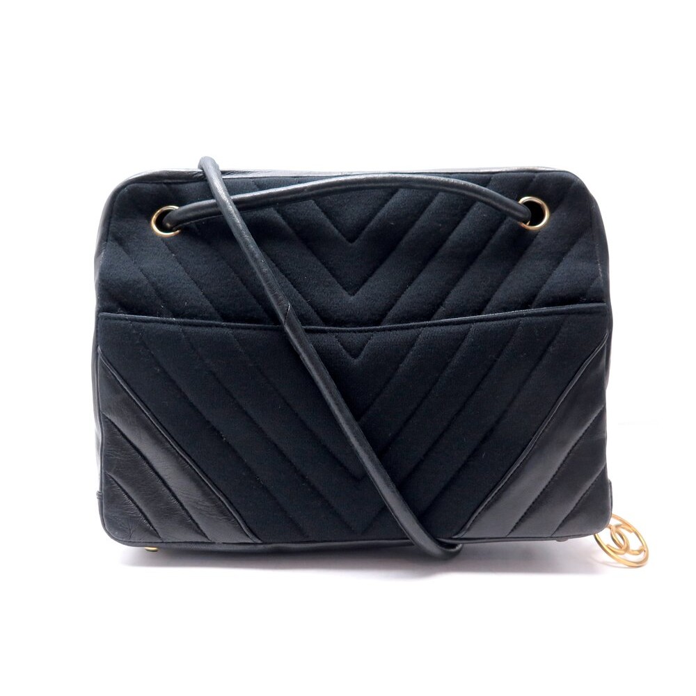 VINTAGE SAC A MAIN CHANEL CAMERA CHEVRON EN CUIR ET TOILE JERSEY HAND BAG 6000€