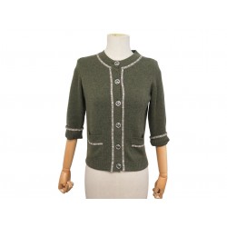 NEUF GILET CHANEL CARDIGAN MANCHES 3/4 40 36 S EN CACHEMIRE VERT VEST NEW 4500€