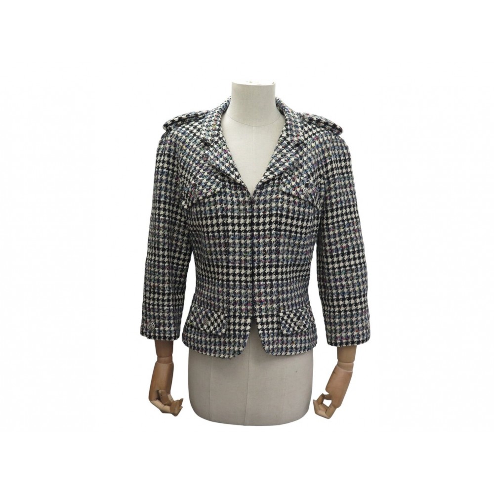 NEUF VESTE CHANEL ZIPPEE BOUTONS LOGO CC P27769 40 S 36 TWEED LAINE JACKET 6000€