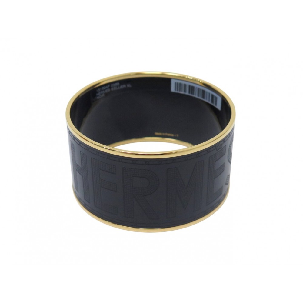 NEUF BRACELET HERMES SELLIER XL 151694F 18.5CM MANCHETTE EMAIL NOIR BANGLE 750€