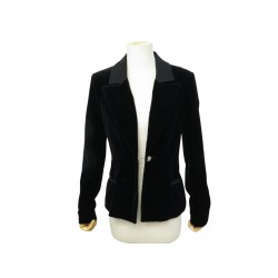VESTE CHANEL SMOKING EN VELOURS NOIR 38 M BLACK VELVET TUXEDO JACKET COAT 7000€