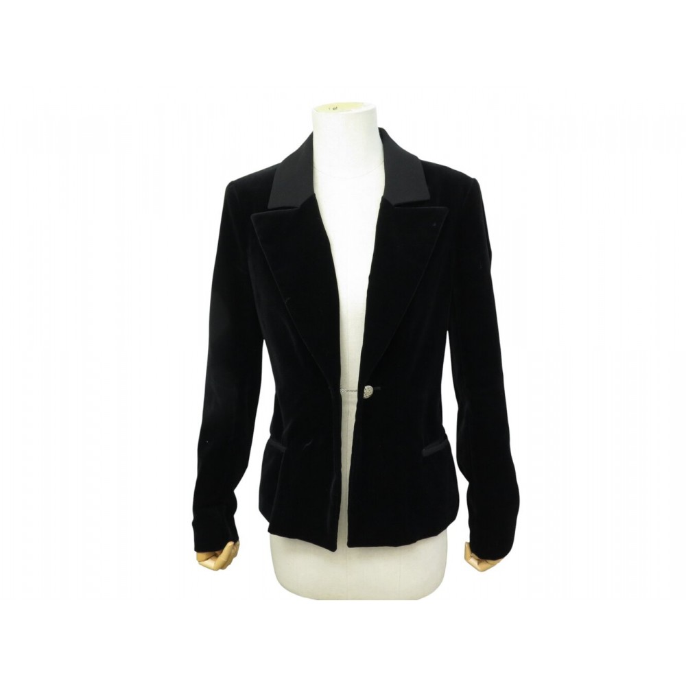 VESTE CHANEL SMOKING EN VELOURS NOIR 38 M BLACK VELVET TUXEDO JACKET COAT 7000€