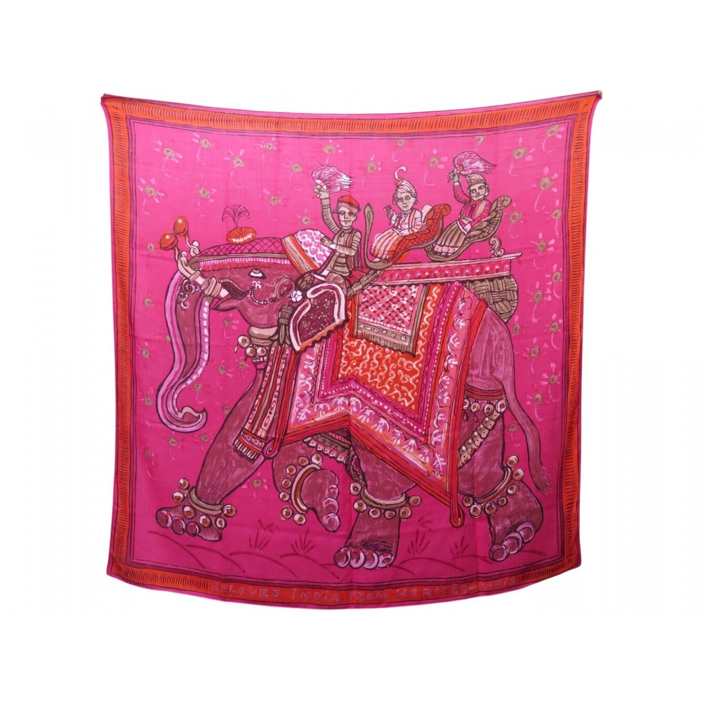 CHALE HERMES BELOVED INDIA EN CACHEMIRE & SOIE ROSE CARRE 140 SHAWL SCARF 1340€