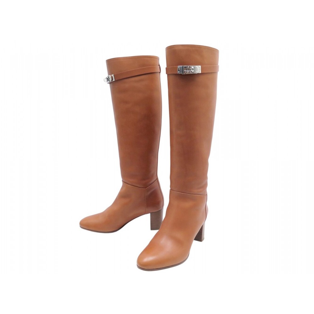 CHAUSSURES BOTTES HERMES STORY H202253Z 39 FERMOIR KELLY CUIR GOLD BOOTS 2500€