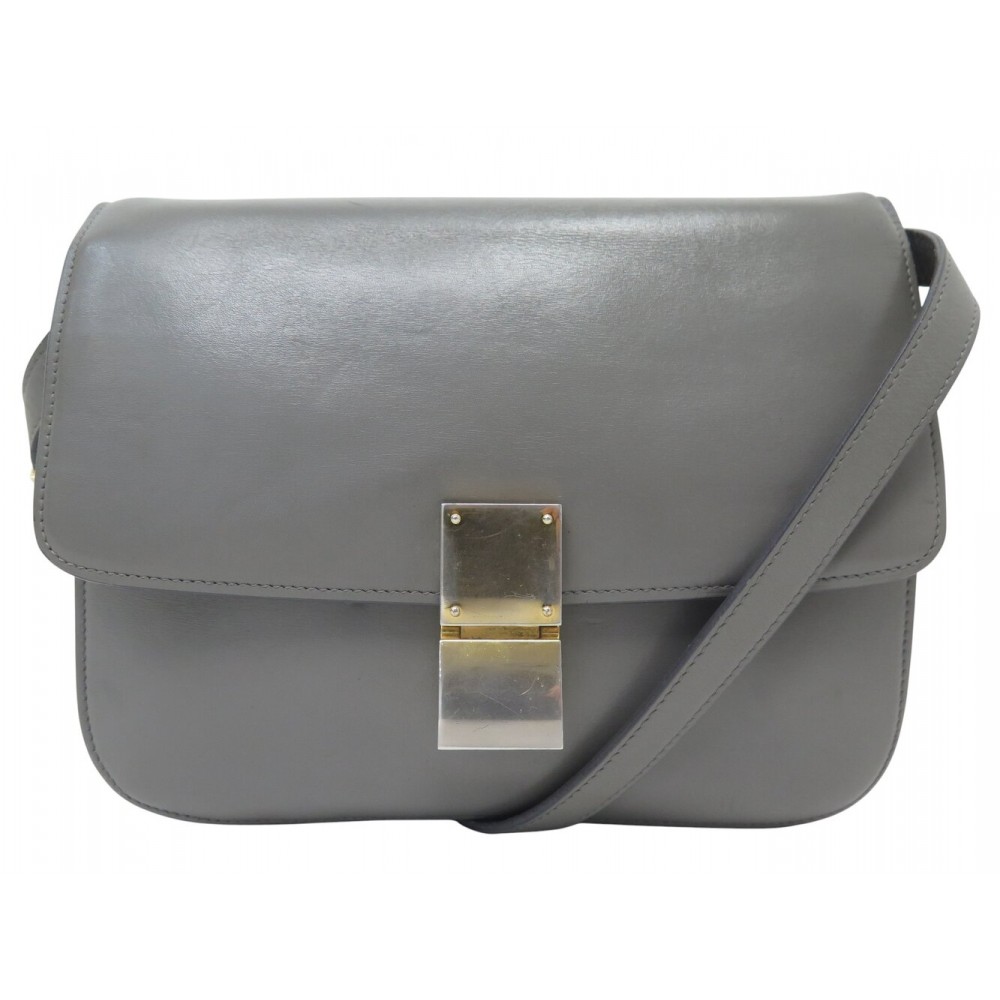 SAC A MAIN CELINE CLASSIC MEDIUM CUIR BOX GRIS BANDOULIERE HAND BAG PURSE 3000€