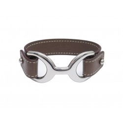 NEUF BRACELET HERMES PAVANE MORS EN CUIR SWIFT ETOUPE & BOUCLE PALLADIE NEW 550€