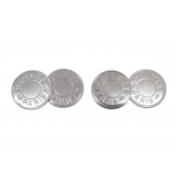 BOUTONS DE MANCHETTES HERMES CLOU DE SELLE EN METAL ARGENTE SILVER CUFFLINKS