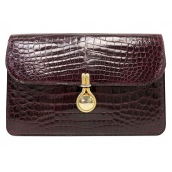 VINTAGE SAC A MAIN MORABITO POCHETTE ENVELOPPE CUIR DE CROCODILE BORDEAUX CLUTCH