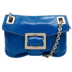 SAC A MAIN ROGER VIVIER MINI CHAINE BANDOULIERE EN CUIR DE PYTHON BLEU BAG 3900€
