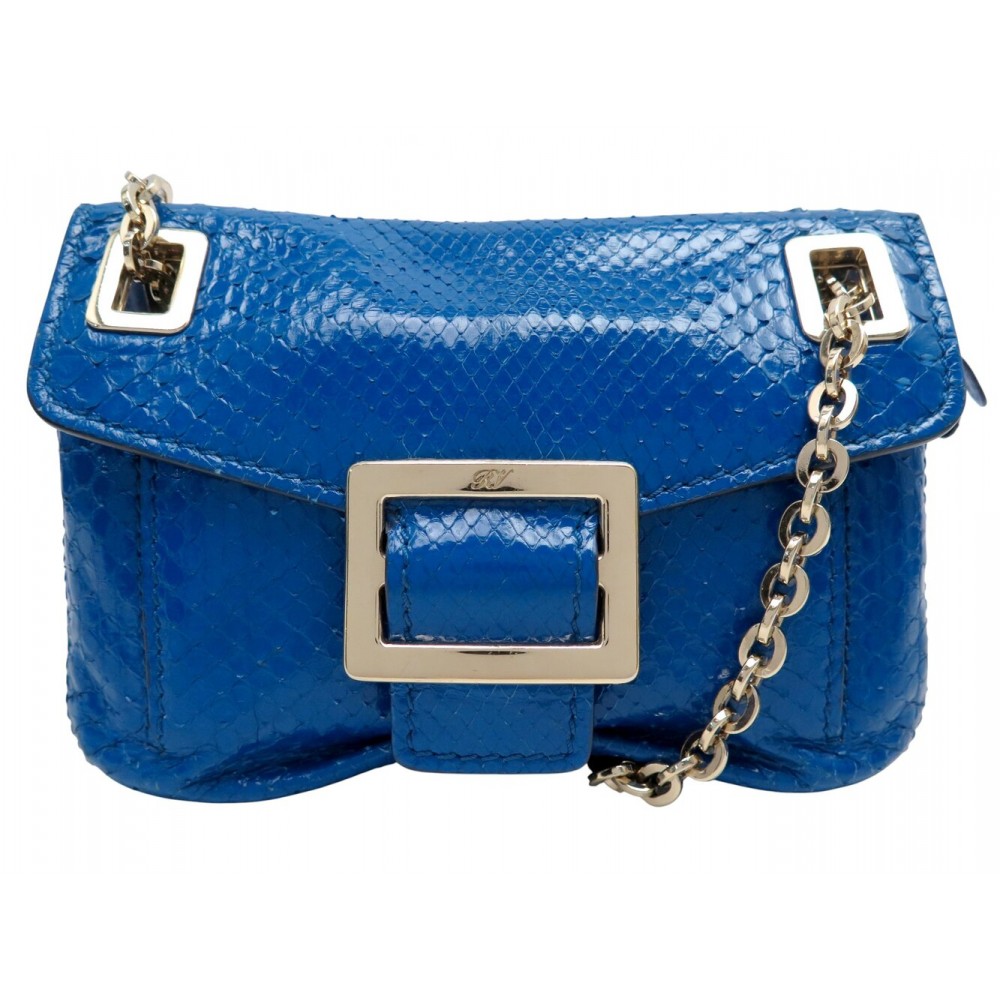 SAC A MAIN ROGER VIVIER MINI CHAINE BANDOULIERE EN CUIR DE PYTHON BLEU BAG 3900€