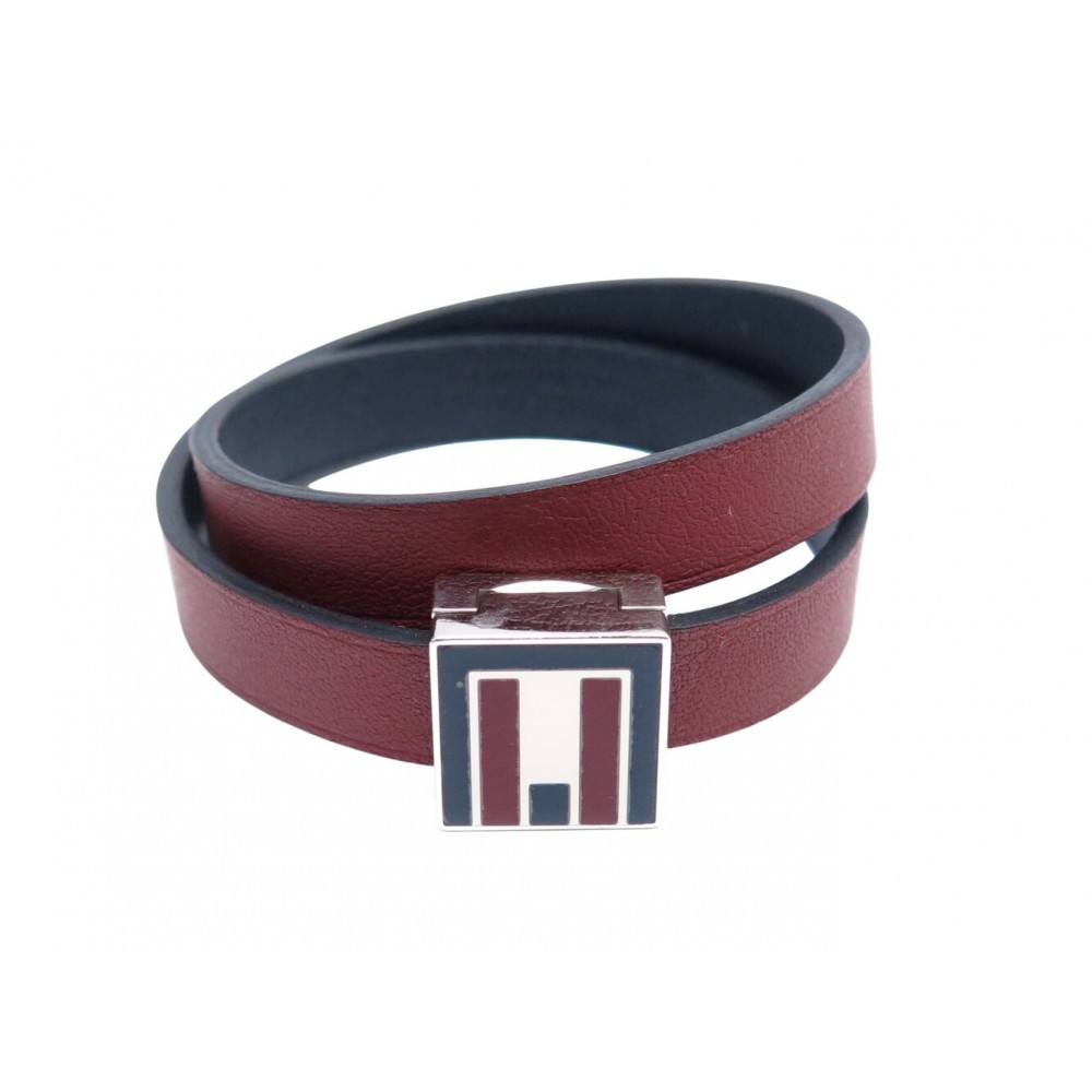BRACELET HERMES DOUBLE TOUR 15.5 CM CUIR SWIFT & METAL LEATHER STRAP BANGLE 575€