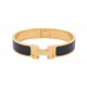 BRACELET HERMES CLIC HH H703203FM01 EN EMAIL NOIR METAL DORE BANGLE + BOITE 690€