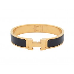 BRACELET HERMES CLIC HH H703203FM01 EN EMAIL NOIR METAL DORE BANGLE + BOITE 690€